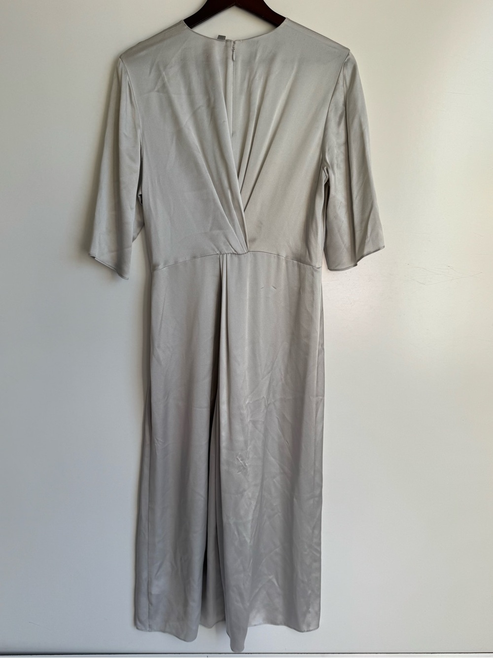 Vince 100% Silk Dress Women 12 Gray Silver Midi Ruched Slip Luxury Minimalist - Picture 5 of 11